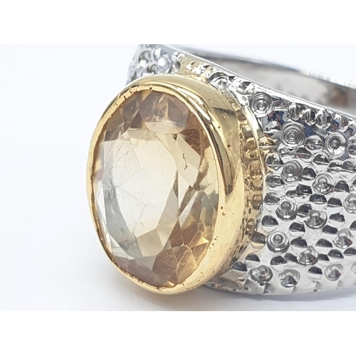 358 - Citrine 925 Silver Gemstone Ring. Size P. Total weight 6.35 grams