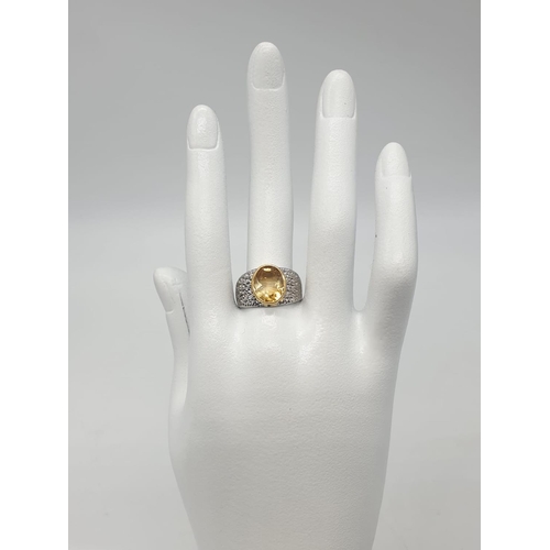 358 - Citrine 925 Silver Gemstone Ring. Size P. Total weight 6.35 grams