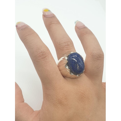 365 - 19ct Lapis Lazuli Gemstone Ring in 925 Silver. Size T. Total weight 13.88 grams.