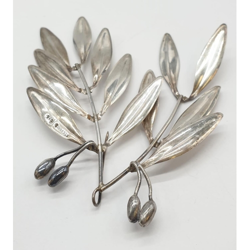 398 - Silver leaf cluster brooch, 15.7g weight and 10.5cm drop approx