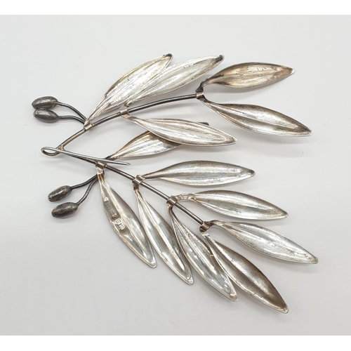 398 - Silver leaf cluster brooch, 15.7g weight and 10.5cm drop approx