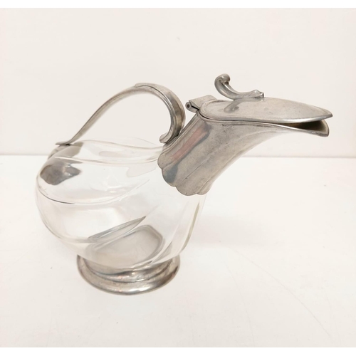 443 - A duck shaped wine decanter, glass and silver plate, made in France, 28x20cm approx