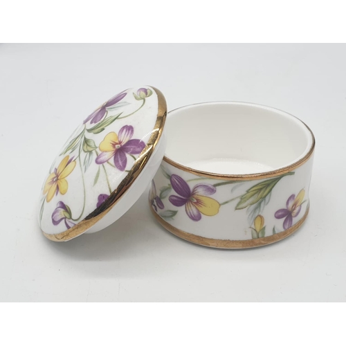 452 - Small Albertina England fine bone china trinket box with floral decoration, 6cm diameter