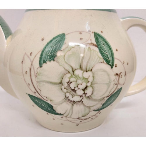 456 - Susie Cooper teapot with floral design, traditional style made by Crown works pottery