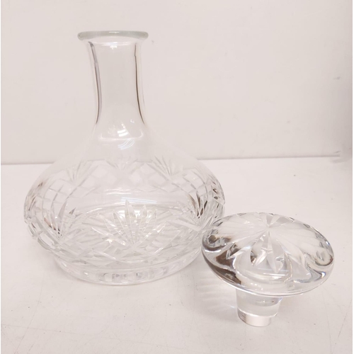 470 - A tastefully decorated cut glass decanter-possibly Wedgewood, 22cm tall