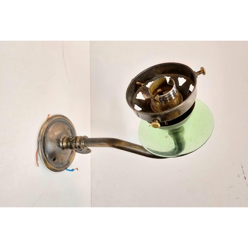 487 - A pair of brass wall lights with green reflectors. Manufactured by The Great British Lighting Compan... 