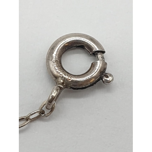 472 - Silver CZ hoop pendant on a 35cm long silver chain, 2.1g weight