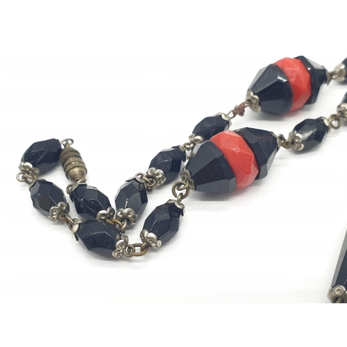 439 - Black and red enamel tribal necklace