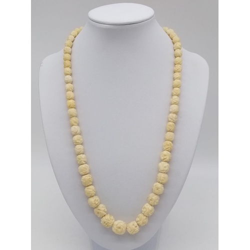 504 - Late 19th Century hand crafted graduated ivory necklace 40.5g, 50cm long.