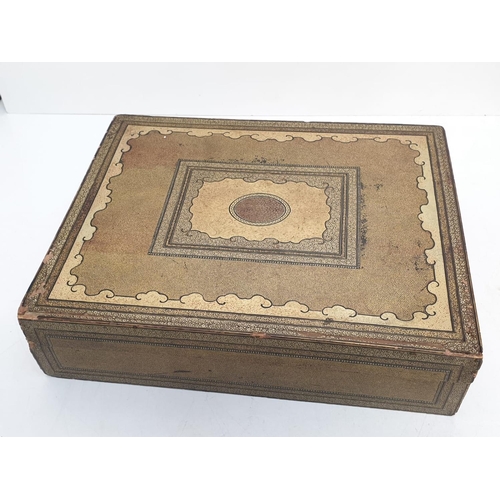 107 - A Chinese early 19th Century lacquered card gaming board with mother of pearl gaming chips, 36x29cm