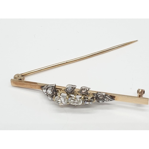 131 - 2ct diamond Victorian bar brooch in original box, weight 4.8g and 5cm width