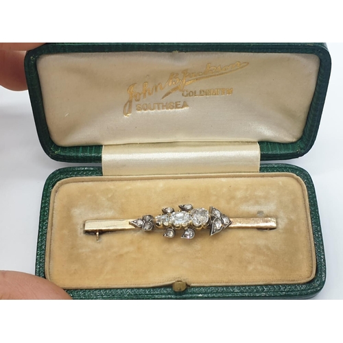 131 - 2ct diamond Victorian bar brooch in original box, weight 4.8g and 5cm width