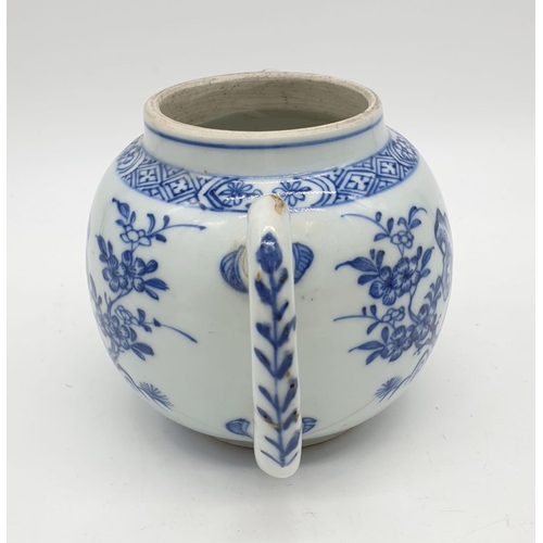 142 - Selection of 4 Chinese Porcelain to include a tea caddy with lid & cover, blue ginger jar, blue & wh... 