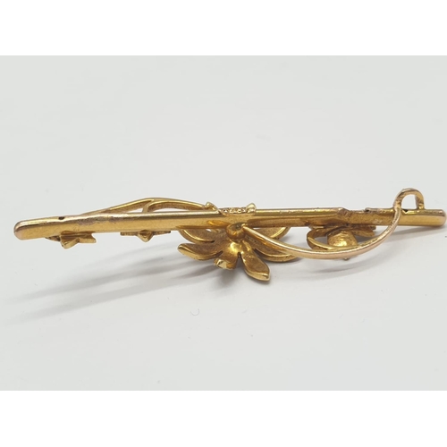 238 - Edwardian 15ct gold and seed pearl bar brooch. 2.6g in weight. 4.5cm wide.