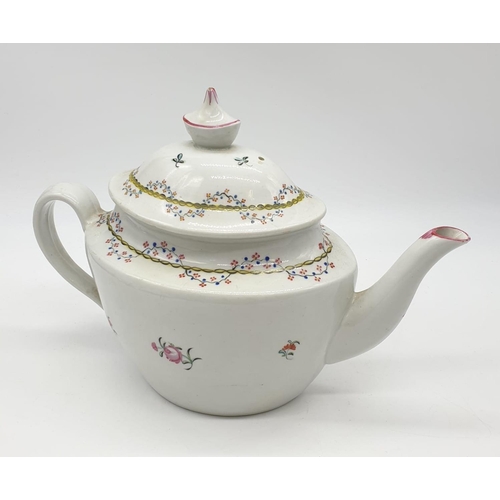 246 - A very rare, keeling factory porcelain TEAPOT, circa 1800, in a hand painted 247 floral pattern, 26x... 