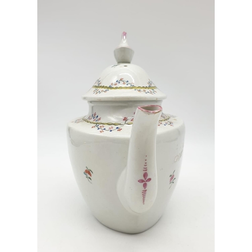 246 - A very rare, keeling factory porcelain TEAPOT, circa 1800, in a hand painted 247 floral pattern, 26x... 