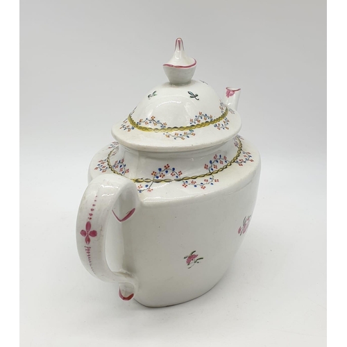 246 - A very rare, keeling factory porcelain TEAPOT, circa 1800, in a hand painted 247 floral pattern, 26x... 