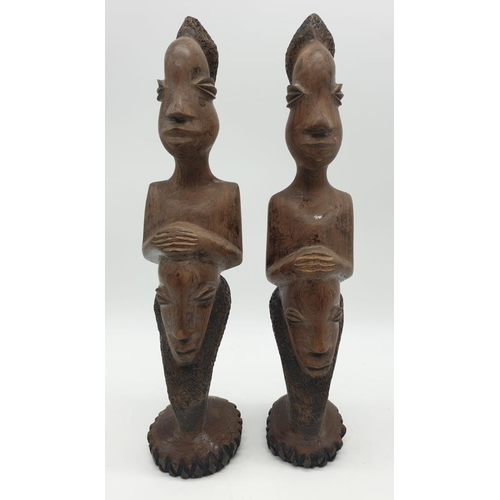 260 - A pair of Early African Wood Carved Maternity Figures  from the LEGA Tribe (CONGO), 31cm tall approx