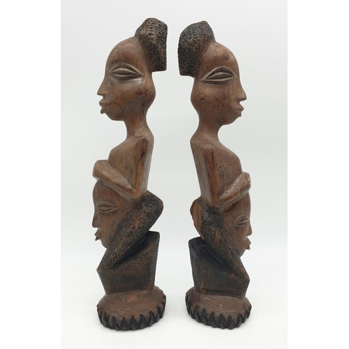 260 - A pair of Early African Wood Carved Maternity Figures  from the LEGA Tribe (CONGO), 31cm tall approx