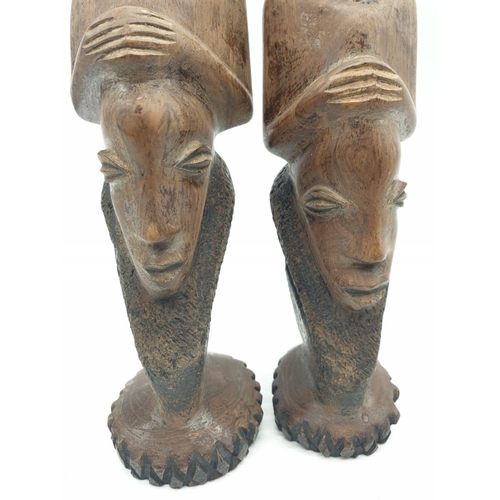 260 - A pair of Early African Wood Carved Maternity Figures  from the LEGA Tribe (CONGO), 31cm tall approx