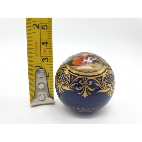 272 - Vintage hand painted porcelain stick handle. 58g in weight. 3cm diameter.