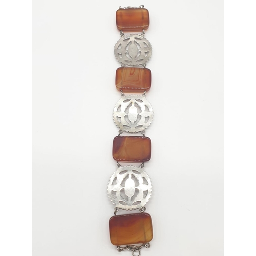 296 - Large Silver agate Scottish bracelet, weight 70g and 22cm long and 3cm wide