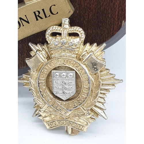 331 - Royal Logistic Corp Wooden Wall plaque and cap badge