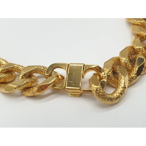 522 - Gold plated silver set of chunky curb necklace (50cm) and bracelet (20cm), weight 136g