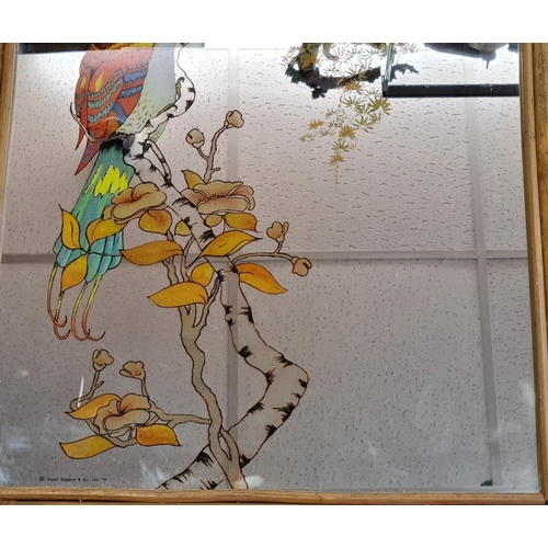 840 - Large wood framed mirror incorporating a bird design.