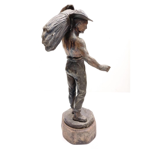 788 - 2 cold-cast Spelter statues of farm worker and miner. 42cm in height.