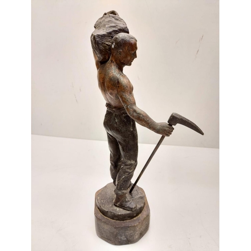 788 - 2 cold-cast Spelter statues of farm worker and miner. 42cm in height.