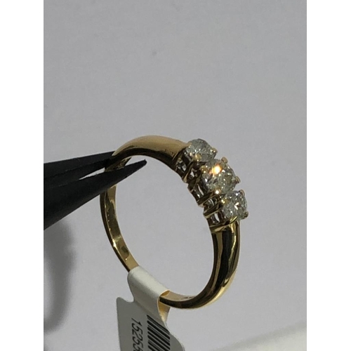 663 - 18K yellow gold ring with diamonds around 0.5cts. 3.3g. Size M.