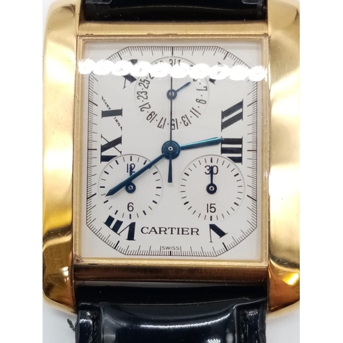 80 - Vintage 18ct gold Cartier tank watch with leather strap, 28x35mm case, 1830 MG267736