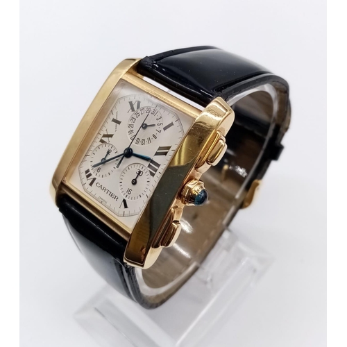 80 - Vintage 18ct gold Cartier tank watch with leather strap, 28x35mm case, 1830 MG267736