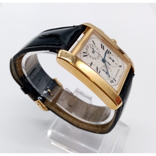 80 - Vintage 18ct gold Cartier tank watch with leather strap, 28x35mm case, 1830 MG267736