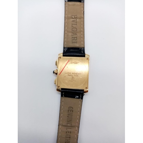 80 - Vintage 18ct gold Cartier tank watch with leather strap, 28x35mm case, 1830 MG267736