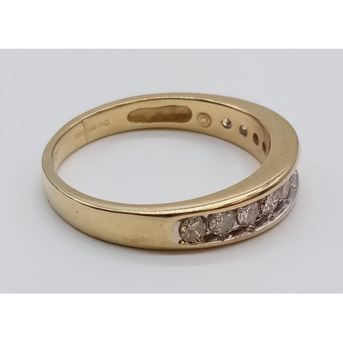 112 - 9CT YELLOW GOLD DIAMOND SET HALF ETERNITY RING, WEIGHT  3G WITH APPROX 0.50CT DIAMOND AND SIZE O