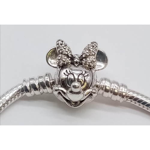 219 - SILVER PANDORA STONE SET MINNIE MOUSE BRACELET DISNEY COLLECTION