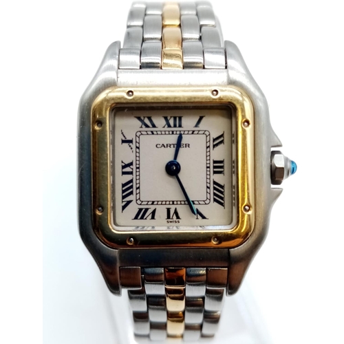 22 - Cartier two tone ladies tank watch, square case (22mm) and Roman numerals, 11202 C34603