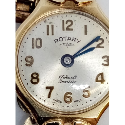 270 - A vintage 9ct gold ladies Swiss rotary watch. 17 jewels with incabloc movement. 15.23g in weight.