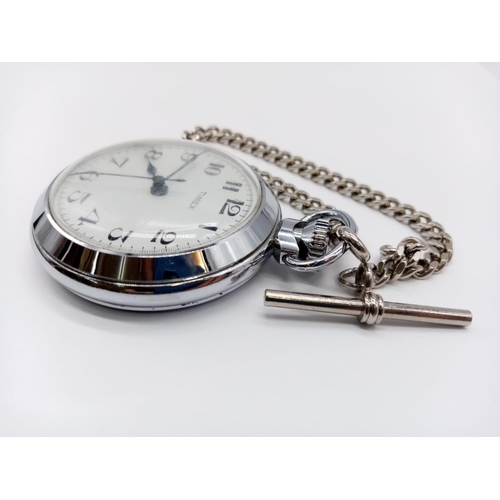 293 - MANUAL WIND TIMEX POCKET WATCH WITH CHAIN in WORKING ORDER