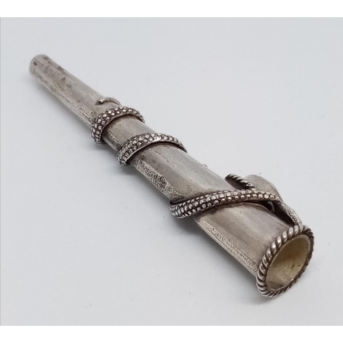 517 - Vintage silver cheroot holder having oval amethyst stone to top and silver snake .5.75 approx.