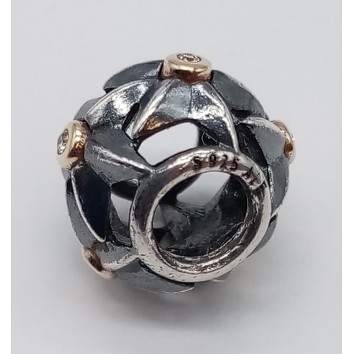 553 - SILVER AND GOLD PANDORA CHARM CIRCLE OF STARS