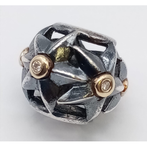 553 - SILVER AND GOLD PANDORA CHARM CIRCLE OF STARS