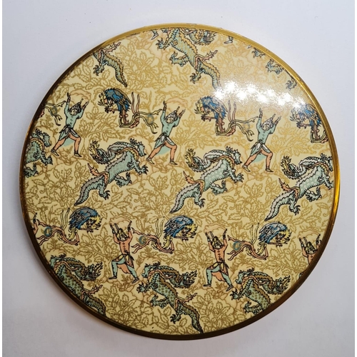 565 - Vintage Vogue Vanities compact having enamelled lid with dragons and dancers. Larger than normal. Mi... 