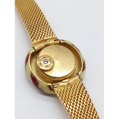 59 - Vintage 18ct gold Baume & Mercier Geneve ladies cocktail watch with round face and enamel bezel, sol... 