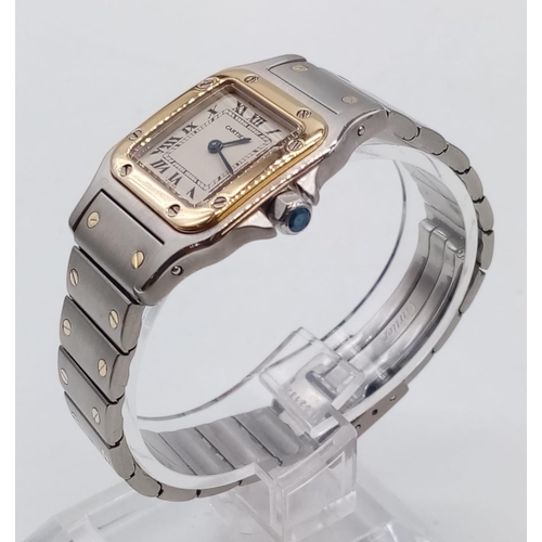 66 - Cartier ladies tank watch with two tone bi-metal, quartz movements, 24mm case