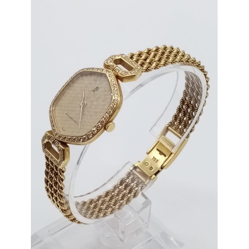 87 - Vintage 18ct gold Audemars Piguet ladies watch with diamond encrusted bezel and shoulders, twisted r... 