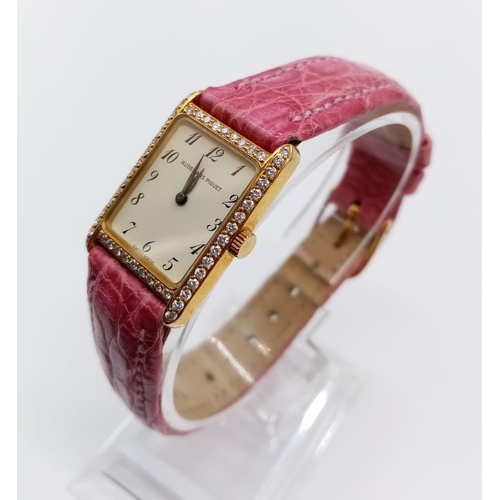 91 - Vintage Audemars Piguet 18CT GOLD ladies quartz  watch, rectangular face (17x22mm) and diamond encru... 