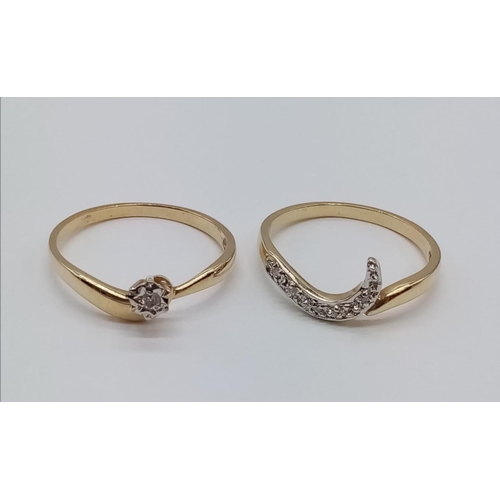 126 - 9CT YELLOW GOLD DIAMOND SET BAND AND SOLIATIRE SET, WEIGHT 3.2G AND SIZE O/P